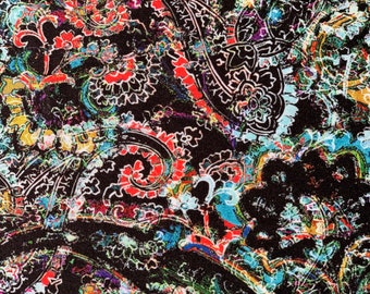 Tejido de licra con estampado paisley colorido - Elástico en 4 direcciones