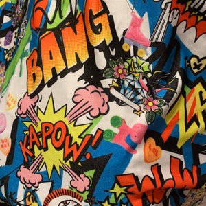 STRETCH PRINTED FABRIC - Pow! Bang! Comic Print Fabric - Graffiti Print Fabric - 4 way Stretch Printed Spandex Fabric - Fabric Supply