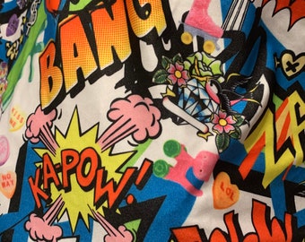 Comic Graffiti Print Spandex Fabric - 4 Way Stretch