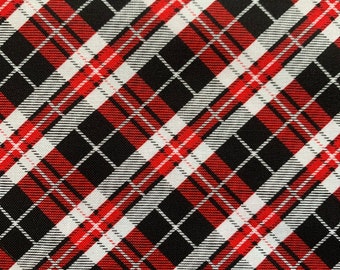COTTON PRINT FABRIC - Timeless Treasures Holiday Small Bias Plaid Print Fabric by the yard - Red Black & White Cotton Print Fabric