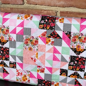 Tessuto di cotone con stampa patchwork floreale - Tessuto per trapuntatura BTY