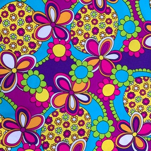 STRETCH PRINTED FABRIC - Floral Print Fabric - Multicolored Floral Spandex Print Fabric - 4 way Stretch Printed Spandex Fabric - Fabric