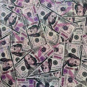 STRETCH PRINTED FABRIC - Metallic Big Money Print Fabric - Spandex Money Print Fabric - 4 way Stretch Fabric - Hundred dollar bills print
