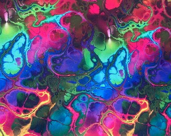 Liquid Acid Marbel Print Spandex Fabric - Multicolored 4-Way Stretch