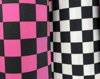 Checkerboard Print Spandex Fabric - Black and White 4-Way Stretch