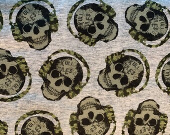 Camouflagekatoenprintstof: schedels met koptelefoon - tijdloze schatten