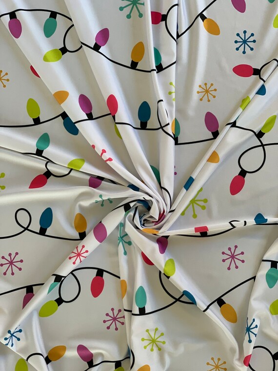 STRETCH PRINTED FABRIC Colorful String Lights Print Fabric 4 Way Stretch Printed  Spandex Fabric Cut and Sew Fabric Supply 