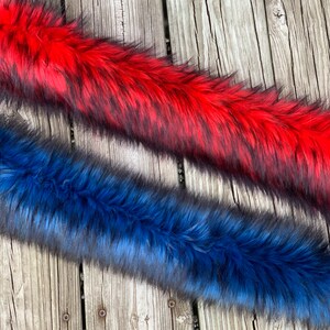 FAUX FUR TRIM - Premium Precut faux fur trim by the yard - Fur for slides - Diy Fur craft supply - Decorating Trim - Red Faux fur - Blue Fur
