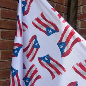 STRETCH PRINTED FABRIC - Puerto Rican Flag Print Fabric - Red white & blue Print Fabric - 4 way Stretch Printed Spandex Fabric - Flag fabric