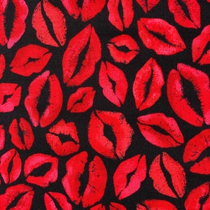 LIPS and KISSES FABRIC - Timeless Treasures Red Lips & Kisses Print Fabric by the yard - Cotton Print Fabric by the Yard - Fabric