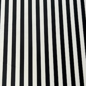 STRETCH PRINTED FABRIC - Black and white vertical stripe Print Fabric - 1 Inch Stripe Print Fabric - 4 way Stretch Printed Spandex Fabric -