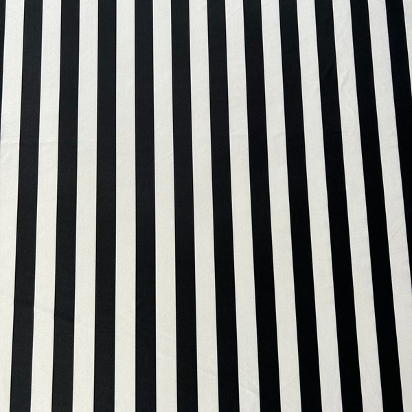 STRETCH PRINTED FABRIC - Black and white vertical stripe Print Fabric - Pinstripes Print Fabric - 4 way Stretch Printed Spandex Fabric -