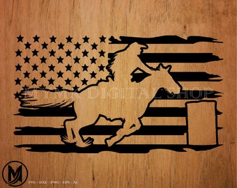 Barrel Racer Girl US Flag - Horse svg, Cowboy svg, Cowgirl svg, svg, png, cricut, dxf, clipart, for Commercial and Personal use