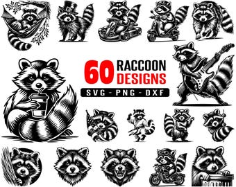60 Raccoon Designs svg, raccoon svg, bundle svg, svg, png, cricut, dxf, clipart, for Commercial and Personal use