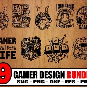 9 Gamer Design Bundle svg, Game Console svg, svg, ai, eps, dxf, png, (Digital Download)