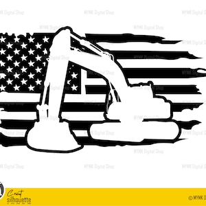 Excavator in US Flag svg cut file, excavator svg, heavy equipments svg, svg, png, cricut, dxf, clipart, for Commercial and Personal use