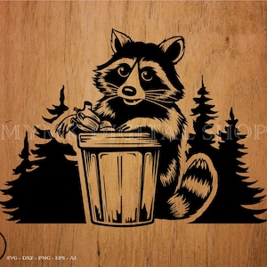 Raccoon svg, Raccoon and Trash Can with Trees svg, svg, png, cricut, dxf, clipart, for Commercial and Personal use