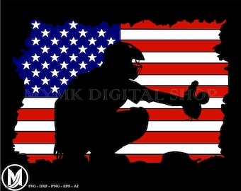 Baseball svg, american flag colored catcher, clipart, baseball clipart, svg, png, baseball cut file, cricut ready