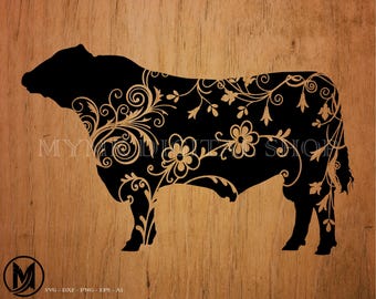 Show Steer Cow svg, Cow Floral Body, cow svg, bull svg, livestock, svg, png, cricut, dxf, clipart, for Commercial and Personal use