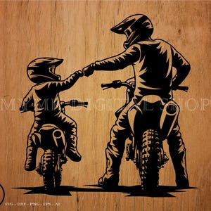 Padre e hijo de motociclistas de tierra chocan los puños, Motocross svg, svg, png, cricut, dxf, clipart, para uso comercial y personal