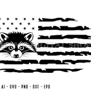 Raccoon svg, Raccoon Peeking US Flag svg, svg, png, cricut, dxf, clipart, for Commercial and Personal use