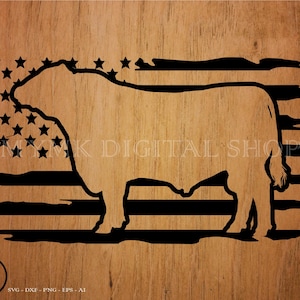 Svg de vache, fichier svg de drapeau des États-Unis de vache, bétail svg, svg de taureau, svg, png, cricut, dxf, clipart, pour un usage Commercial et personnel