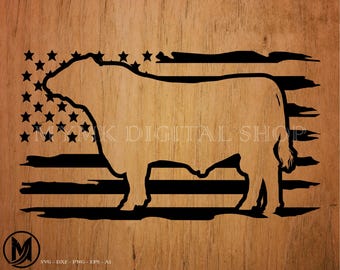 Cow svg, Show Steer Cow US Flag svg File, Livestock svg, bull svg, svg, png, cricut, dxf, clipart, for Commercial and Personal use