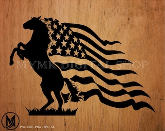 Häst svg, häst som viftar med amerikansk flagga, häst clipart, svg, png, cricut, dxf, clipart, för kommersiellt och personligt bruk