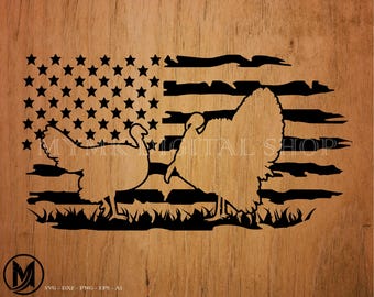 Cool Amerikaanse vlag Turkije paar SVG, png, Turkije svg, Turkije png, Turkije jacht, voor de jacht op kalkoen, Turkije cricut klaar