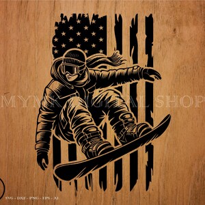 Snowboarding springen in der amerikanischen Flagge svg Datei, Snowboarding svg, Snowboarder svg, svg, png, Cricut, dxf, clip art