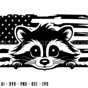 Raccoon svg, Raccoon Peeking US Flag # 2 svg, svg, png, cricut, dxf, clipart, for Commercial and Personal use