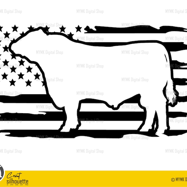 Cow svg, Show Steer Cow US Flag svg File, Livestock svg, bull svg, svg, png, cricut, dxf, clipart, for Commercial and Personal use