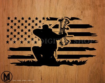 Hunting svg, american flag bow hunter, deer hunting svg, duck hunting svg, turkey hunting svg, fishing svg, cricut, cut file, dxf