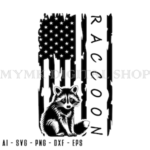 Raccoon svg, Raccoon Sitting US Flag, Trash Panda svg, svg, png, cricut, dxf, clipart, for Commercial and Personal use