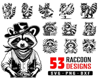 53 Raccoon Designs svg, raccoon svg, bundle svg, svg, png, cricut, dxf, clipart, for Commercial and Personal use