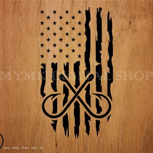 Pesca SVG, Anzuelo de pesca, Bandera de EE. UU. SVG, SVG, PNG, Cricut, DXF, Clipart, para uso comercial y personal