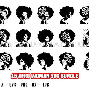 Afro svg, Afro Woman Bundle of 15 svg, svg, png, cricut, dxf, clipart, for Commercial and Personal use