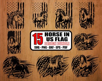 15 hästar i amerikansk flagga bunt SVG, svg, png, dxf, eps, pdf, patriotisk clipart (digitala filer)