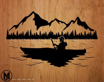 Kayaking Mountain View svg file, kayak svg, kayaking svg, svg, png, cricut, dxf, clipart, for Commercial and Personal use