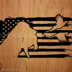 Faisan svg, chasseur de chien drapeau américain, faisan de chasse svg, svg de chasse, chasse aux oiseaux svg, png, svg, fichier coupé, fichier dxf, cricut