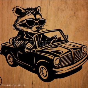 Guaxinim svg, Guaxinim dirigindo um carro, Panda do lixo svg, svg, png, cricut, dxf, clipart, para uso comercial e pessoal