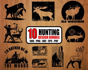 10 Hunting Vector Design Bundle, Wildlife (svg, png, dxf, eps, pdf) (Digital Download)