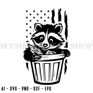 Raccoon svg, Raccoon in Trash Can US Flag svg, svg, png, cricut, dxf, clipart, for Commercial and Personal use