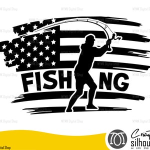 pesca svg, lanzamiento de bandera americana, imágenes prediseñadas de pesca, png, silueta, svg, archivo de corte, cricut