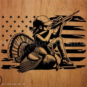 Kleines Mädchen-Jäger-Svg, US-Flaggen-Svg, Jagd-Svg, Truthahn-Jagd-Svg, SVG, Png, Cricut, Dxf, Clipart, für kommerziellen und persönlichen Gebrauch