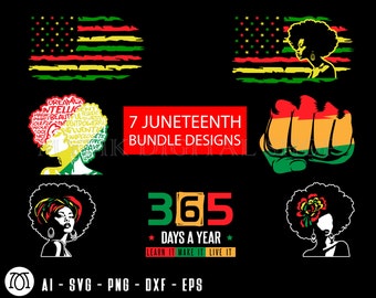 7 Juneteenth Afro Design Bundle svg, Afro Girl Colored svg, svg, png, cricut, dxf, clipart, for Commercial and Personal use