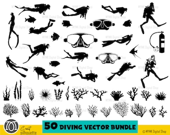 50 Diving Vector Bundles svg, diving svg, scuba diving svg, svg, png, cricut, dxf, clipart, for Commercial and Personal use