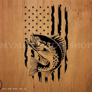 Bandera estadounidense de pesca de lubina (SVG), pesca (SVG), SVG, PNG, Cricut, DXF, clipart, para uso comercial y personal