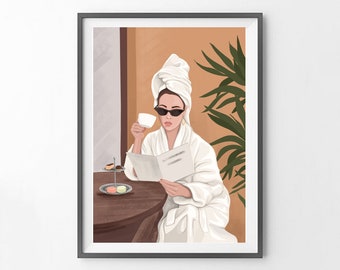 Drinking Coffee Art Etsy
