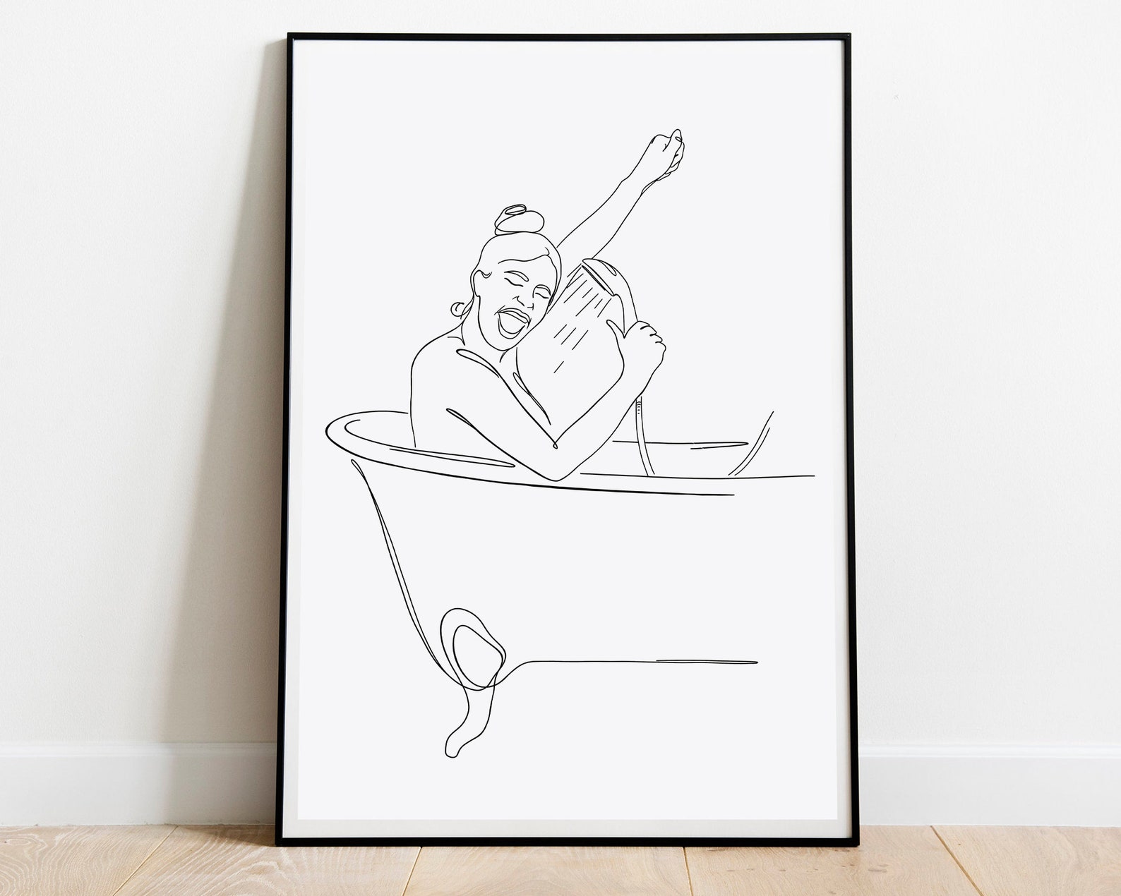 Bathroom Line Art Bathtub Print Minimalist Bathroom Wall Etsy